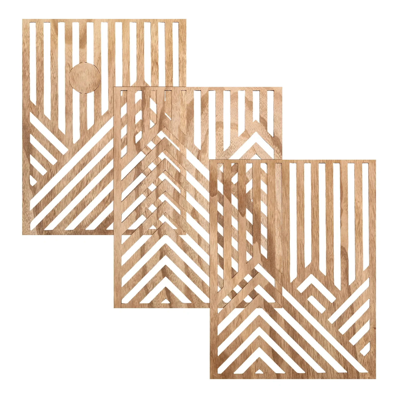 3Pcs Wood Wall Art Wall Sculpture Decor Openwork Wooden Wall Ornament Easy to Hang Timber Wall Artwork for Home Living Room