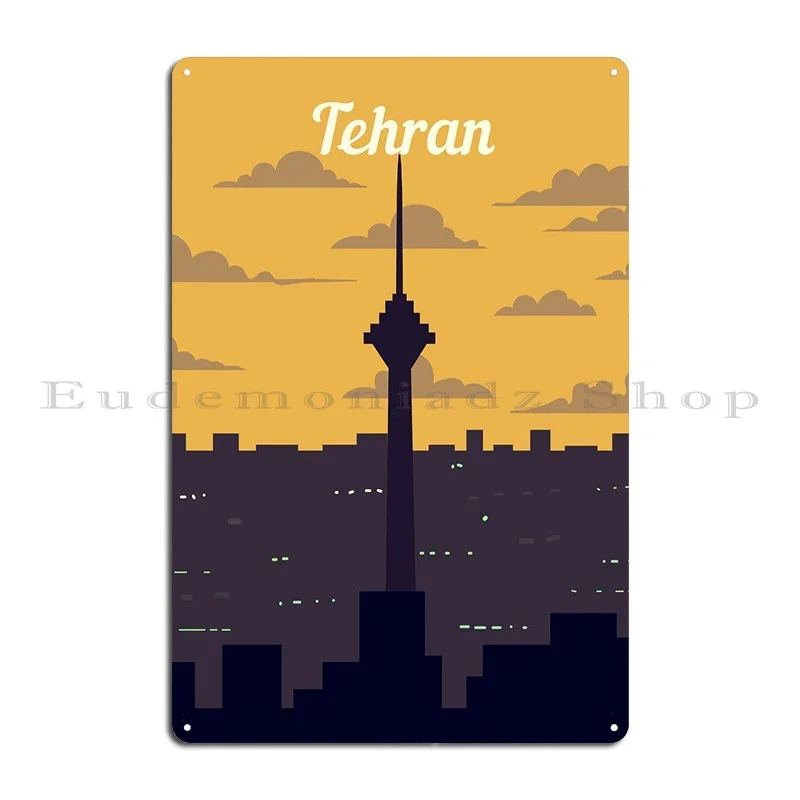 UFO above Tehran Retro Ankara Turkey Retro travel minimalistic poster Metal Retro Club Designer Cinema Tin Sign Poster