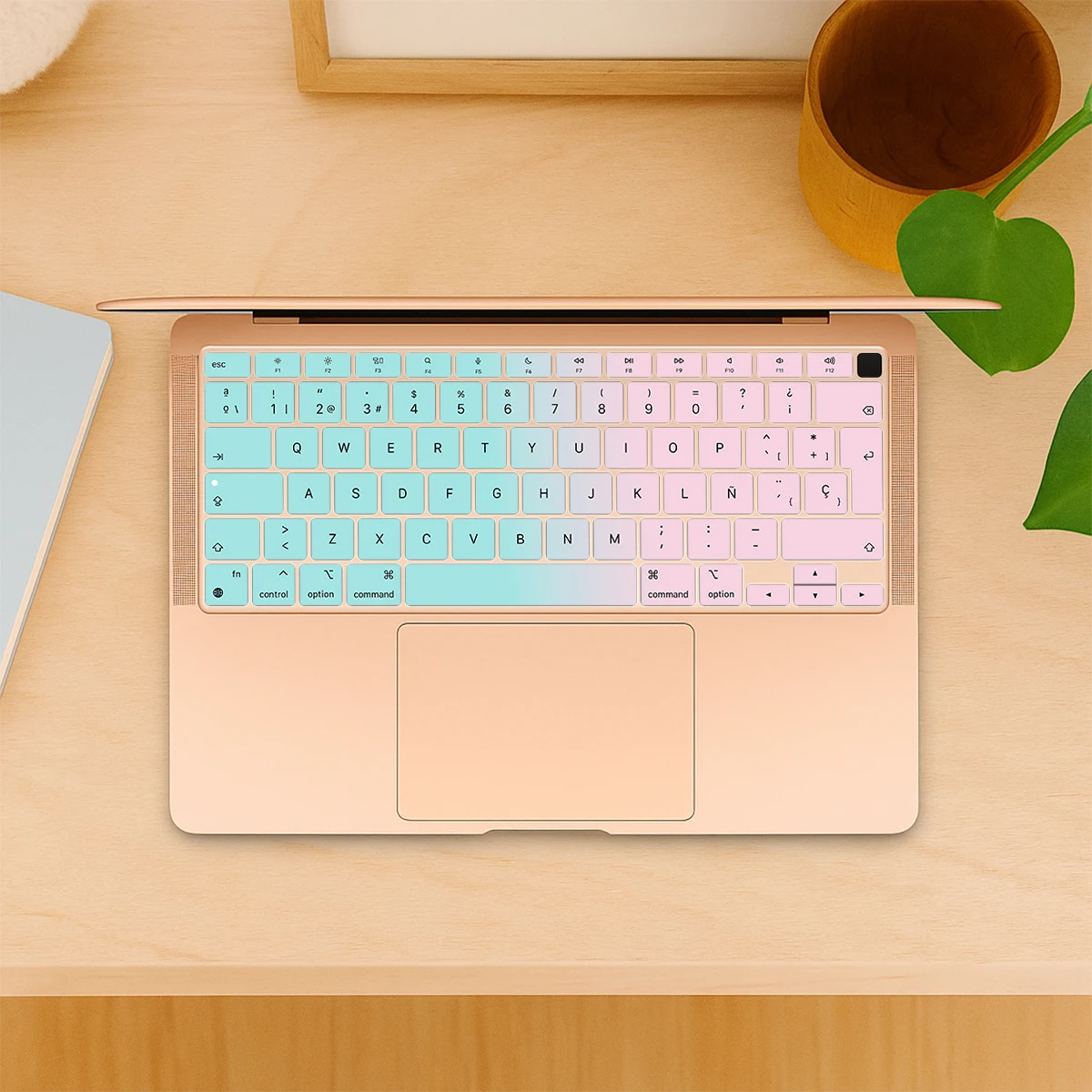 Mint Pink Gradient Multilingual Keyboard Cover for MacBook 2020 New 13 Air A2179 M1 A2337, EU Layout, Perfect Fit, Ultra-thin