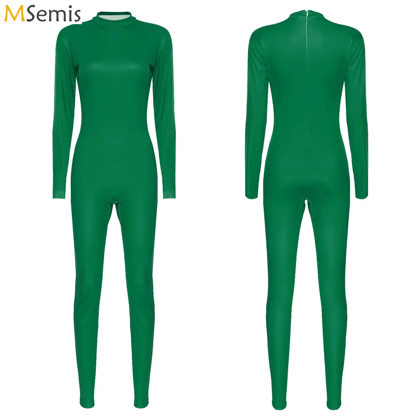 Womens Solid Color Jumpsuit Long Sleeve Casual Full Body Leotard for Rompers Yoga Dance Sportwear Bodysuit Female Slim Playsuits