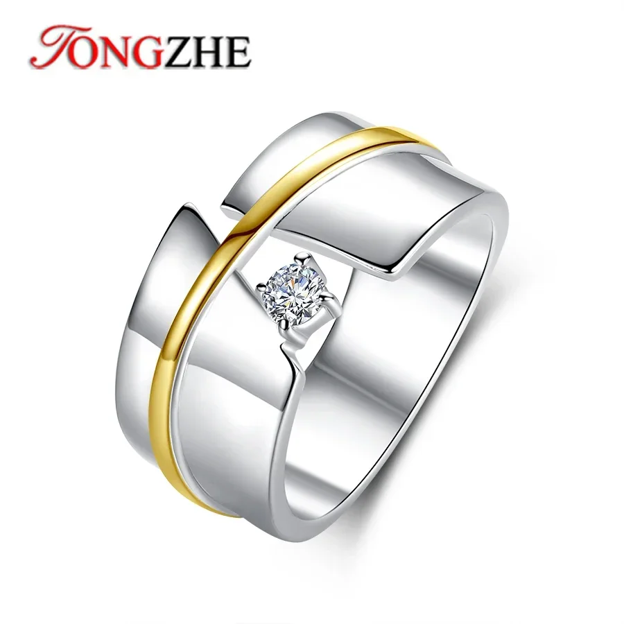 TONGZHE Zirconia Diamond A-shape Classic 925 Sterling Silver Rings for Women Wedding Engagement Jewelry Brand Men Ring