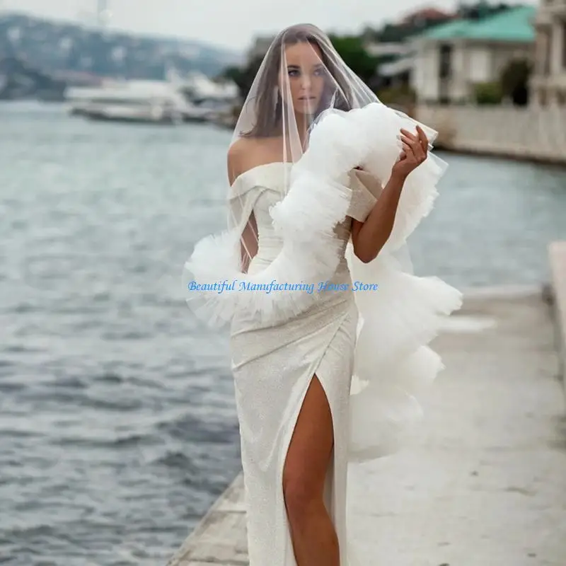 E56A Elegant White Sheer Veil Multilayered Ruffle Bride Veil Soft Tulle Sweet Veils for Bride and Bridesmaids