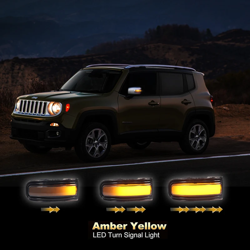 2Pcs LED Dynamic Turn Signal Light For 2015-2022 Jeep Renegade Side Mirror Blinker Arrow Sequential Flasher Repeater Indicator