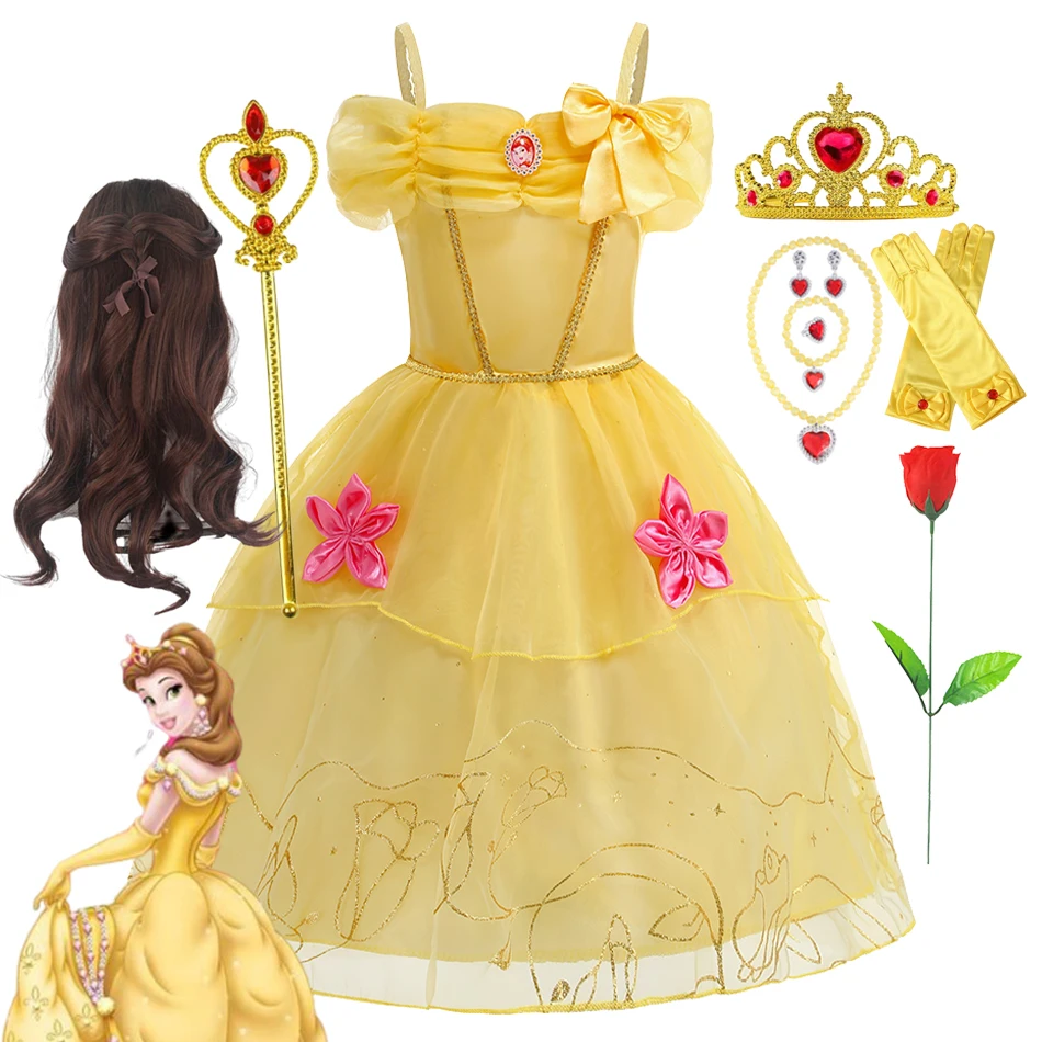 

Girls Belle Princess Costumes Halloween Cosplay Disney Dress Beauty and The Beast Kids Birthday Party Children Clothes
