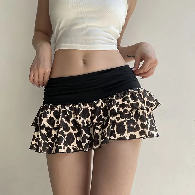 Mini Skirts High Quality Sexy Patchwork Leopard Low-Waisted A-Line Skirt Slim Super Women 2024 Summer Fashion Streetwear Skirt