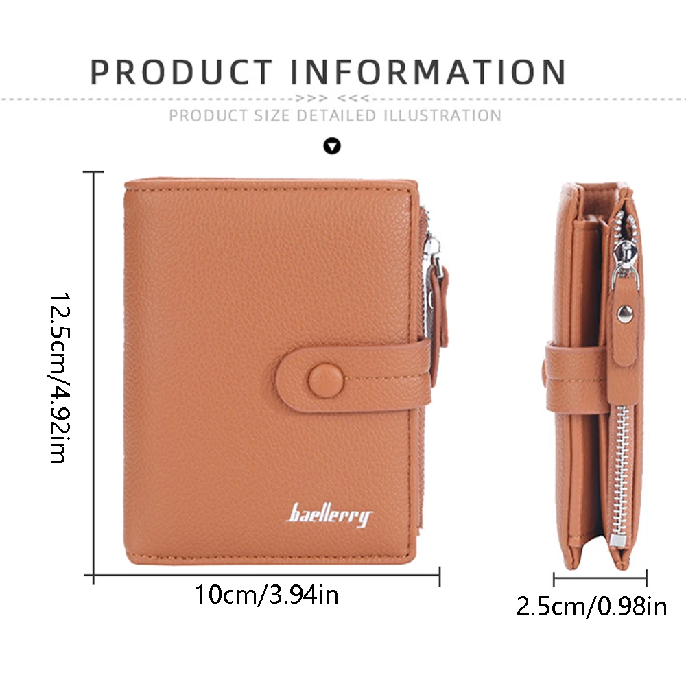 1pc-Baellerry Women's Snap Button Short Wallet, Side Zipper Coin Purse, 12 Card Slots + Transparent ID Window, High-Quality Gift for Girls' Birthdays and Holidays
