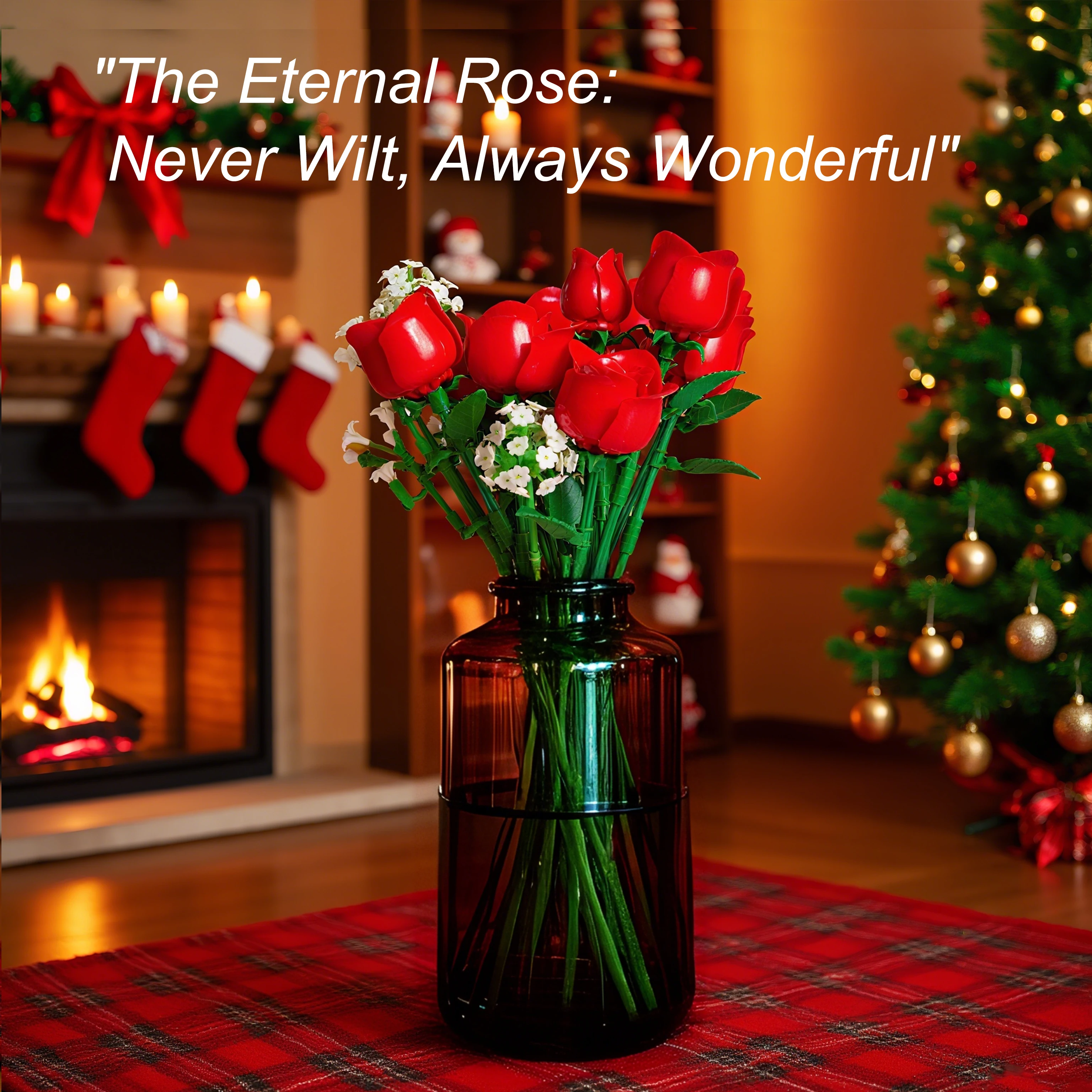 458Pcs+ Rose Building Blocks, Red Roses and Small White Flowers, Form a Romantic Bouquet, Gift for Friends, Lover, Girl Gift, Suitable for Christmas/Valentine's Day/Anniversary