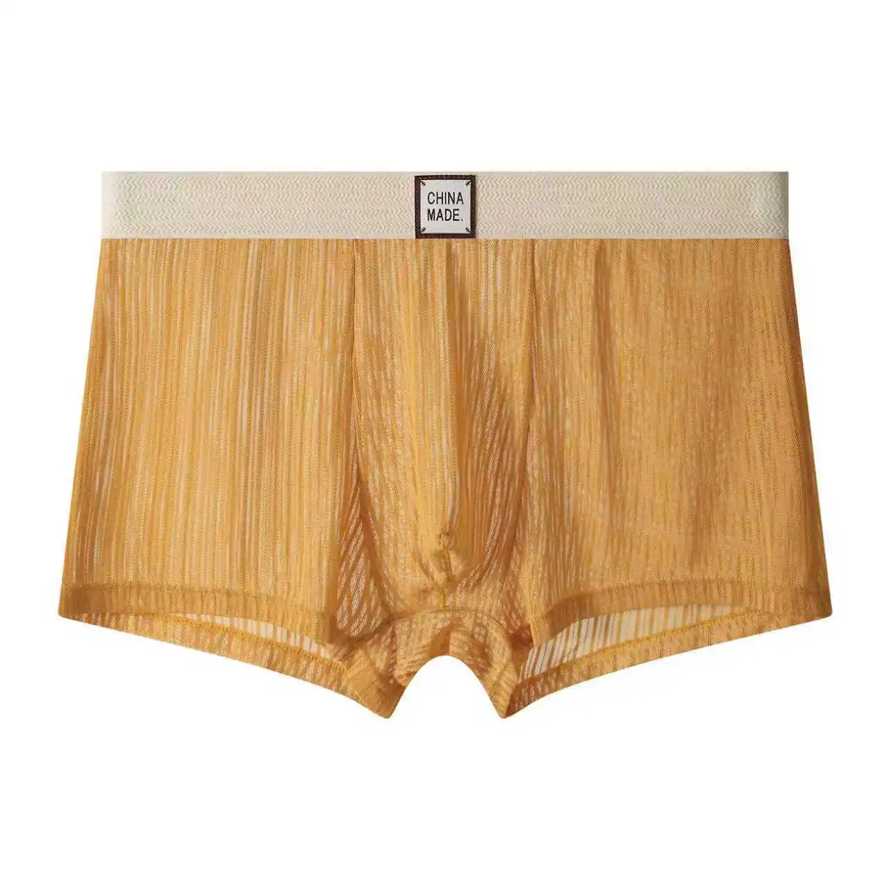 Men's Lightweight Mesh Boxer Briefs Striped Pattern Breathable U-pouch Underwear