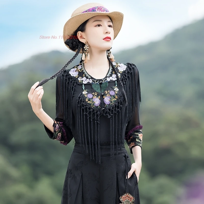 2025 chinois ethnique glands châle cape cape fleur nationale broderie cape hanfu accessoires oriental rétro veste sans manches