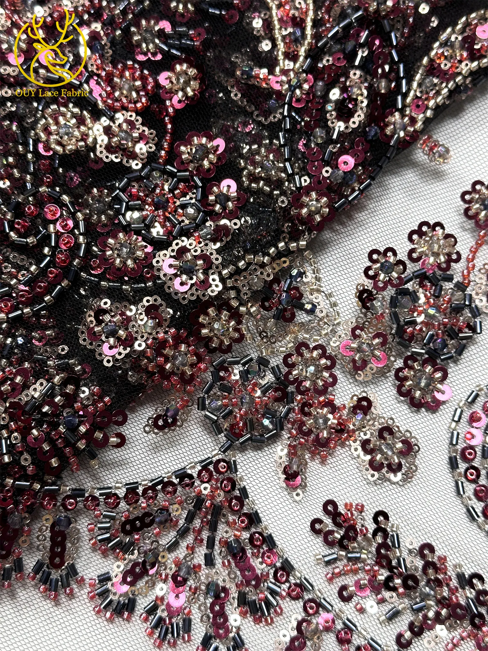Pfirsichfarbener, hochwertiger, eleganter afrikanischer Brautkleidstoff mit Stickerei und Perlen, 2026 Nigerianische Pailletten-Spitze für Abendkleider und Hochzeitskleider zum Nähen – Detail 23