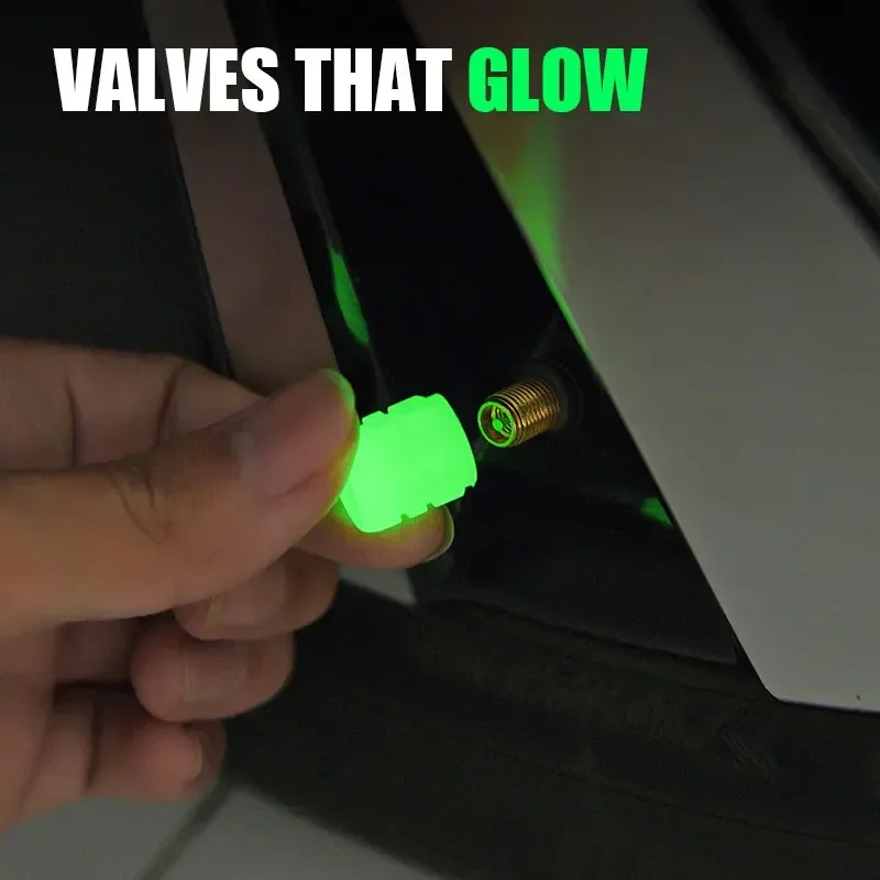 Luminous Car Tire Valve Cap Fluorescent Night Glowing Tire Decor Motorcycle Electric Bicycle Hub Valve Caps Accessories