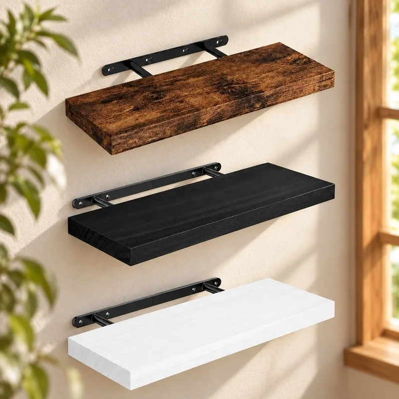 Durable Floating Wall Shelf with Concealed Supports for Versatile Storage in Kitchen, Bathroom, Nursery, and Living Spaces