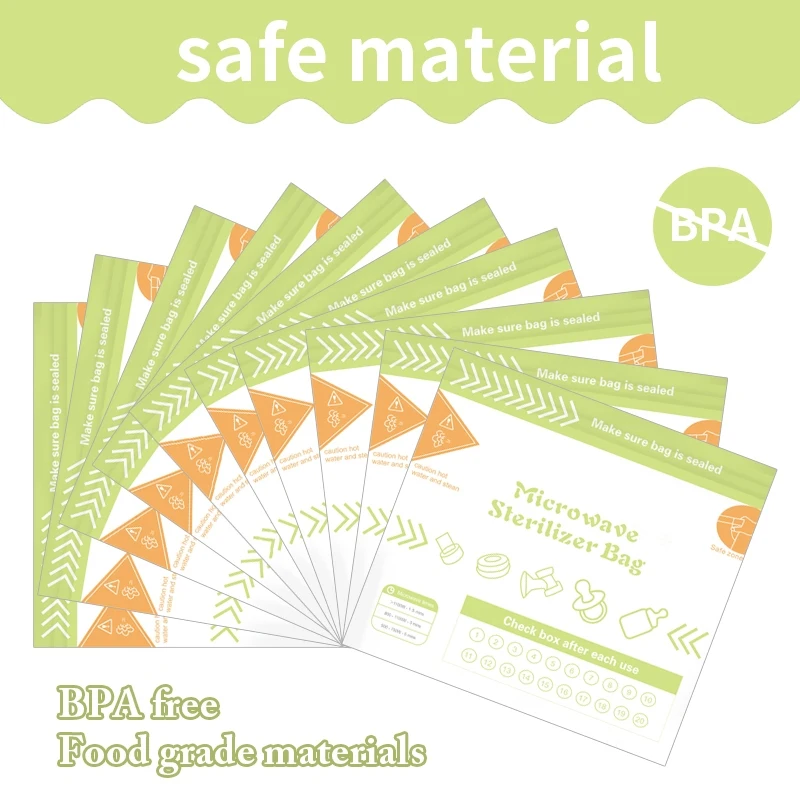 10 Uds. Bolsas esterilizadoras de microondas reutilizables sin BPA para biberones accesorios para extractor de leche, bolsa esterilizadora de microondas