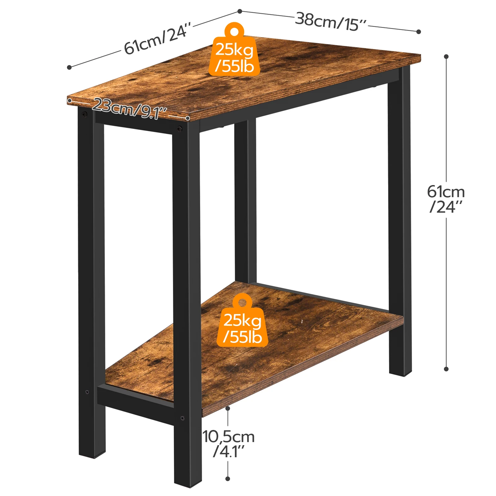 Wedge End Table, Recliner Wedge Side Table with Storage, Industrial Triangle Accent Table for Small Space, Corner 5