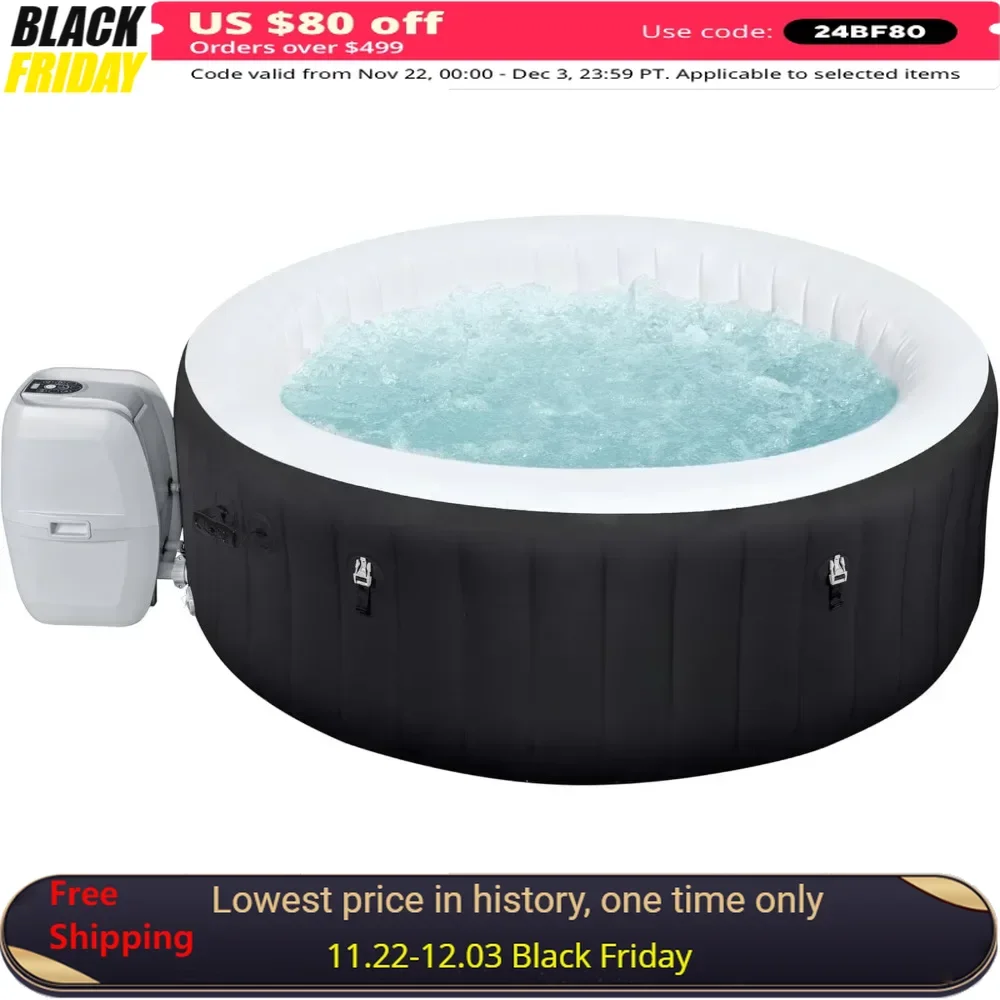 Outdoor Hot Tub, 2 Covers (1 Energy-Efficient Thermal Cover and 1 Standard Cover), Fits Up to 2-4 Persons, Inflatable Hot Tub