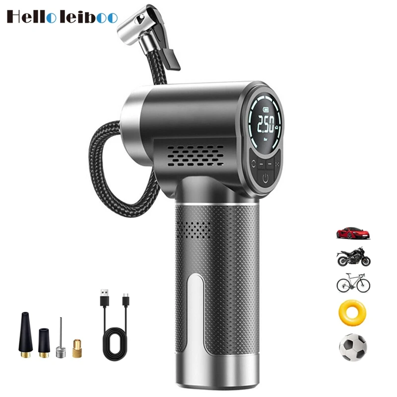 LEIBOO Handheld Air Compressor Wireless Inflatable Pump Portable Air Pump Tire Inflator Digital for Car Bicycle Balls