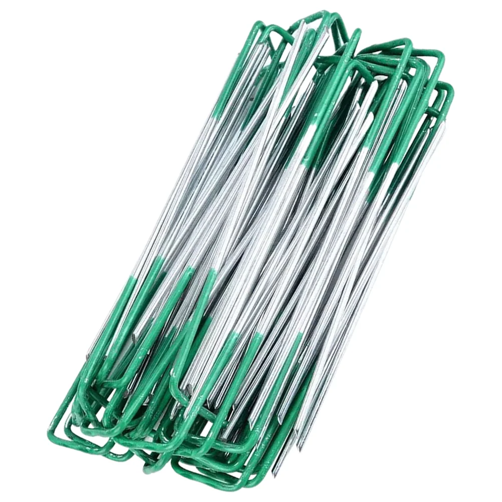 50 Pcs Semi-green DIY U-shaped Garden Stakes Lawn Fastening Nails Gardening Camping Canopy Ground