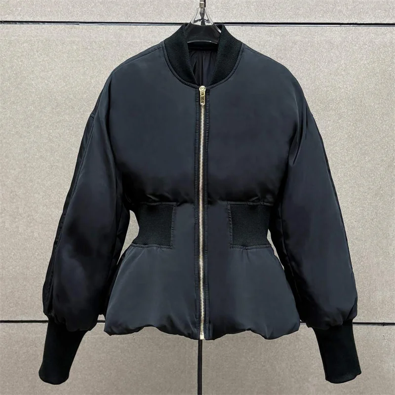 Women's down jacket 2026 Winter New Ribbed Knitted Splicing Women's Coat Waist cinched slim puffer jacket duck down filling coat