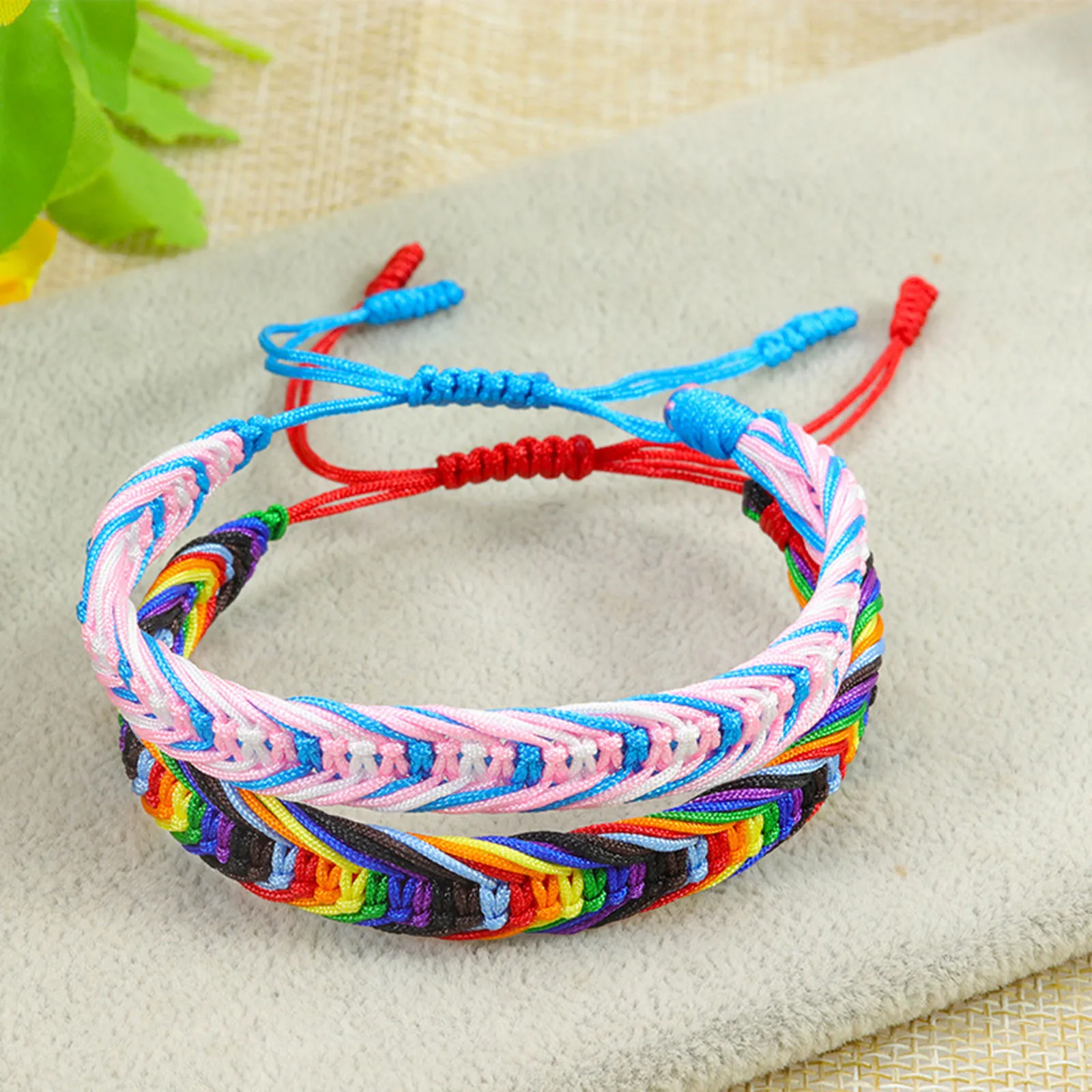 Polyester Boho Bohemia Waved String Braided Friendship Bracelets Ethnic Multicolor Weave Textured Adjustable 15cm-27cm long, 1PC