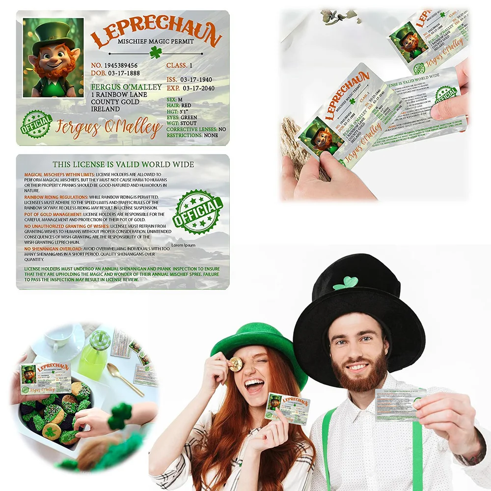 Creative St. Patrick'S Day Card Leprechaun Prank License Id Card Mischief Cards Gifts For Children Decoration