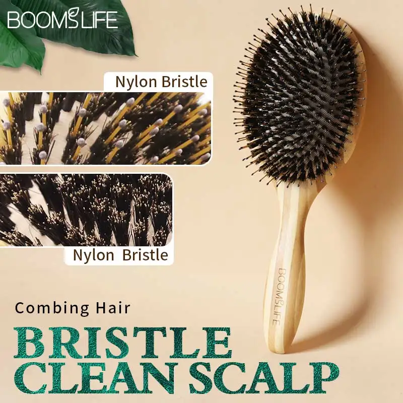 Soft Boar Bristle Hair Brush and Comb For hair Bamboo Hair Brush Massage Hair Combs for Women  Hair Beauty Care Salon Tools