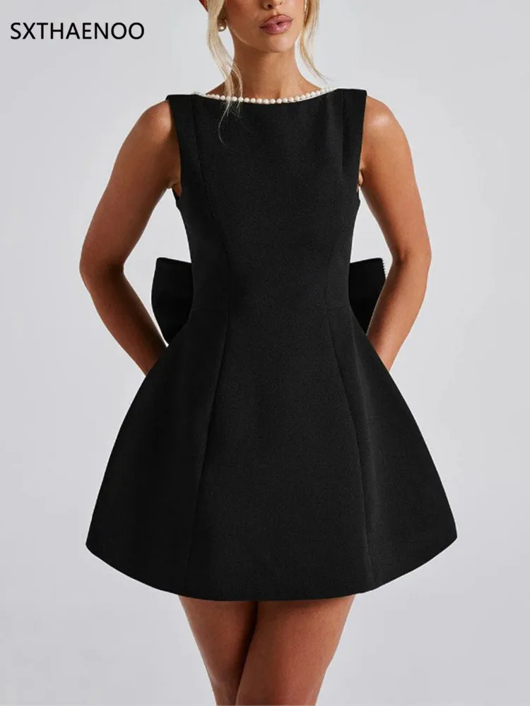 

SXTHAENOO Detachable Bow Sleeveless Sexy A-line Dress Women 2025 Elegant Party Dress Backless Bodycon Mini Summer Dress Vestidos