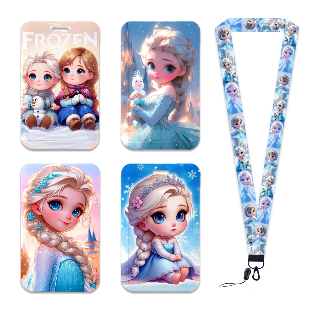 

Disney Princess Frozen Elsa Card Holder Encanto ID Card Holders Lanyard Anime Credit Card Badge Holder Girl Retractable Clip