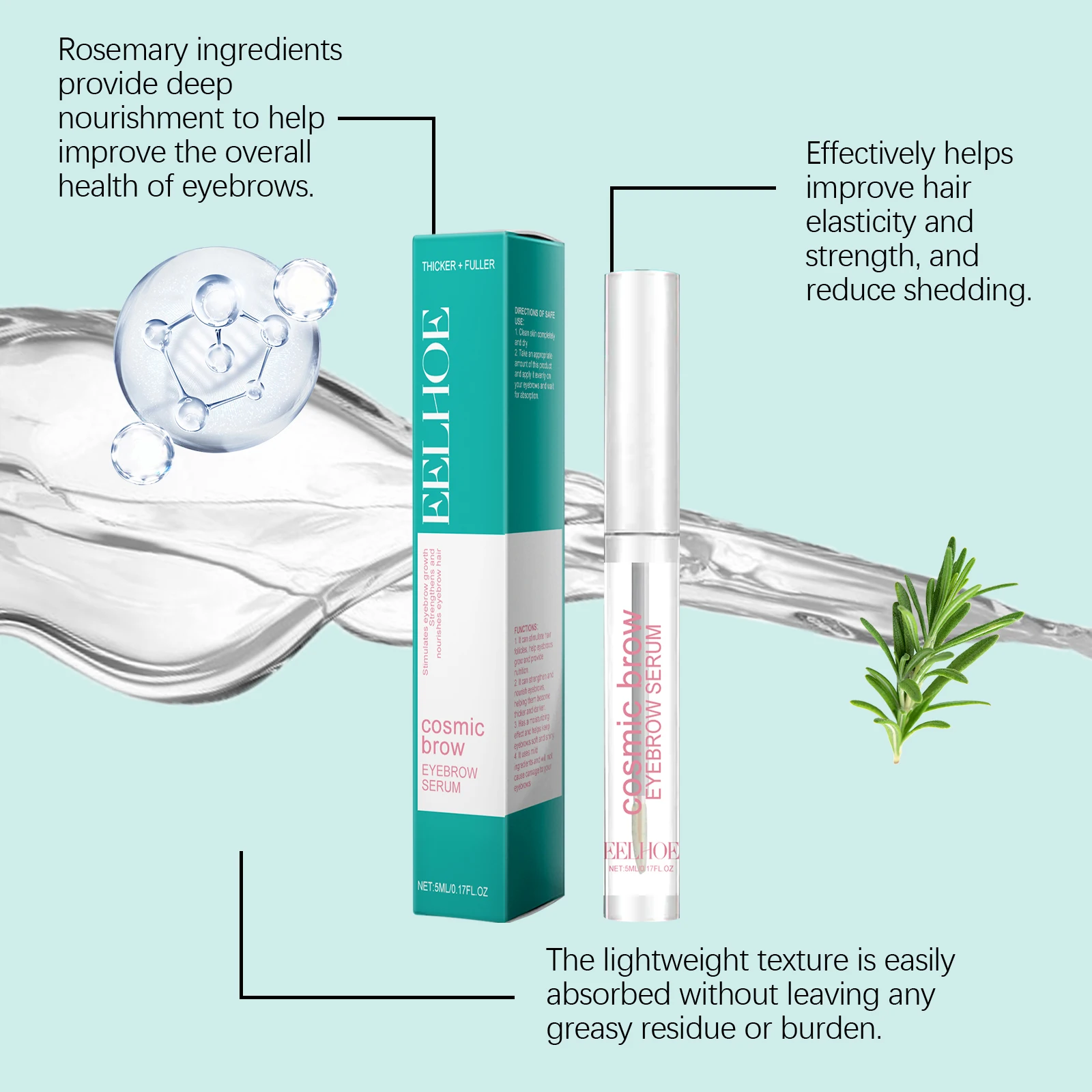 Siero per sopracciglia da 5 ml per la crescita Siero per sopracciglia naturale per sopracciglia più spesse Più lunghe Estensione sopracciglia più definita Allunga intensiva Nuovo