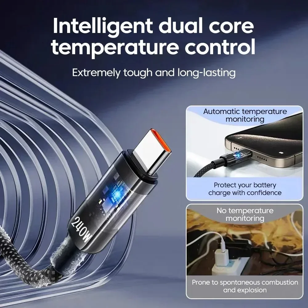 كابلات بيانات شحن سريع USB إلى النوع C بقدرة 240 وات مع كابل شحن سريع للغاية من Yaguang من النوع C أسلاك بيانات LED شحن سريع 3.0 أسلاك #2