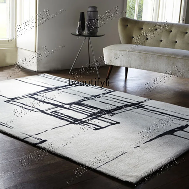 Light luxury black and white striped coffee table sofa living room bedroom study dining room handmade carpet customization