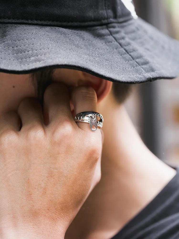 QEENKISS RG6756 Fine Jewelry Wholesale Fashion Woman Man Single Birthday Wedding Gift Retro Zipper 925 Sterling Silver Open Ring