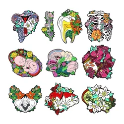 colorful Flower organs brain heart teeth uterus Badges Decorative Lapel Pins Backpack Enamel Pins Brooches for Clothing Jewelry