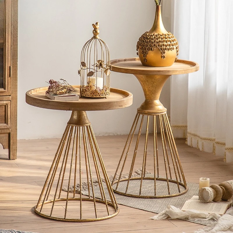 American vintage solid wood small coffee table, small round table in bedroom, corner table