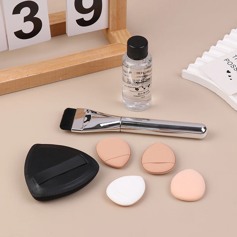 Triangle Black Makeup Puff 7Pcs/Set Flat-head Foundation Brush Cleaner Mini Finger Sponge Concealer Air Cushion Tool