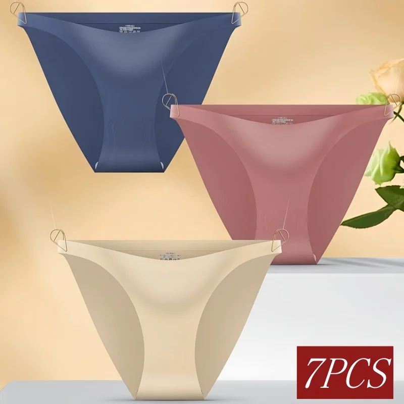 7 sztuk/zestaw bezszwowe figi lodowy jedwab majtki seksowna bielizna damska niski wzrost kalesony kobiece jednokolorowe ultra-cienka bielizna