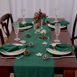 Christmas Table Runner Christmas Green Decoration for Home Xmas Party Decor 100% Cotton Table Runner for Wedding Table Decor