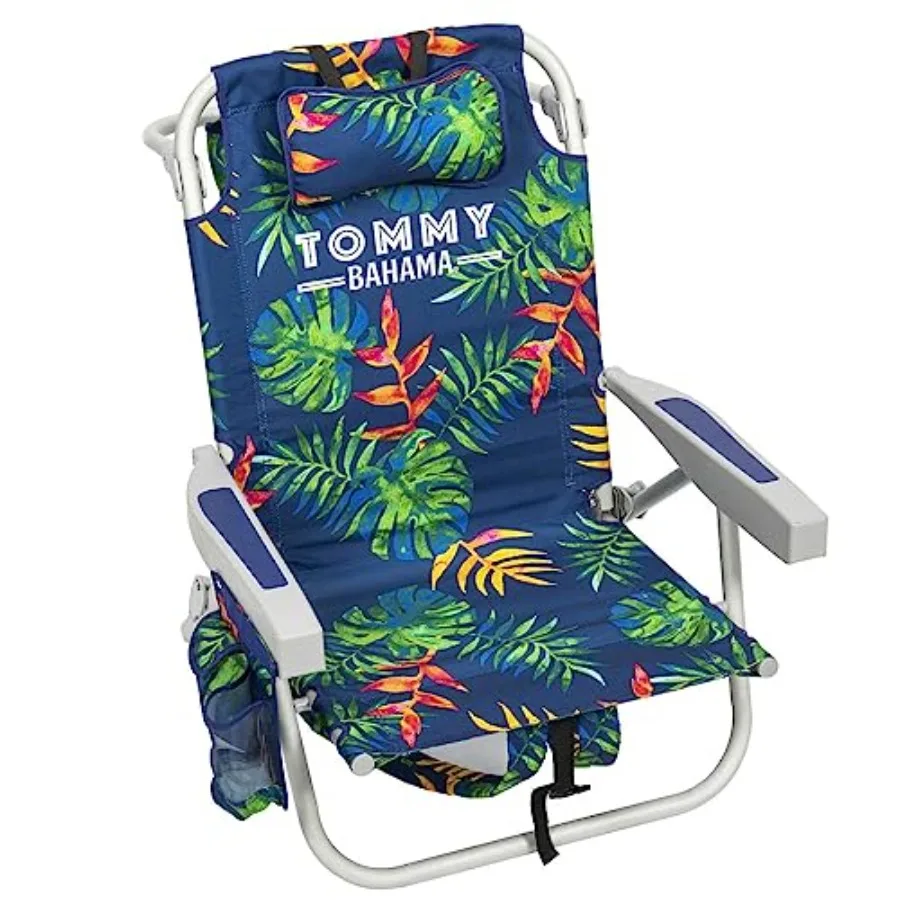 5 Position Beach Chair for Outdoor Use, Durable Polyester Fabric, Green Leaves Pattern, Lightweight and Adjustable with Ergonom