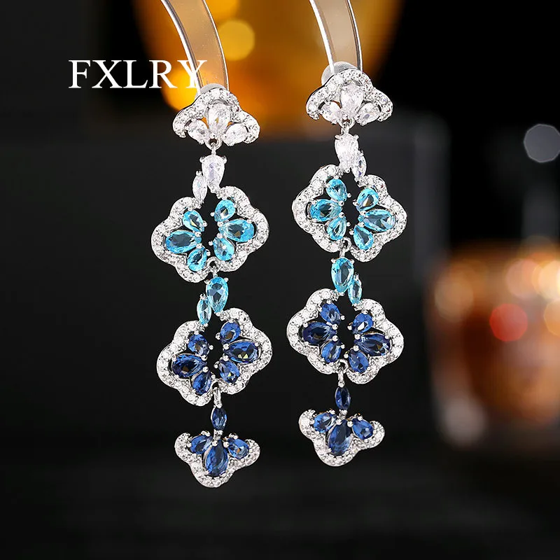 

FXLRY S925 Sterling Sliver Earrings For Women Romantic Cubic Zircon Hollow Drop-Shaped Petals New Fashion