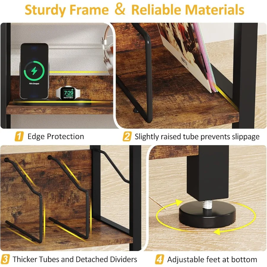 حامل مشغل تسجيل على الطراز القديم من 3 طبقات مع مساحة تخزين من الفينيل لغرفة المعيشة وغرفة النوم وطاولة نهاية خشبية بنية مع غلاف متعدد #4