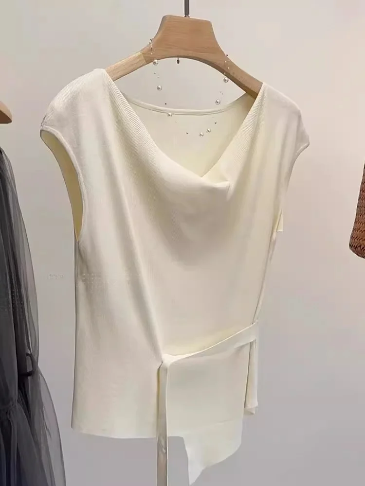 

Ice Silk Knitted Top Svel Casual Pure Color Hooded Commute Sle Summer 2025 Faion Leisure Comfortable Women's T-irt