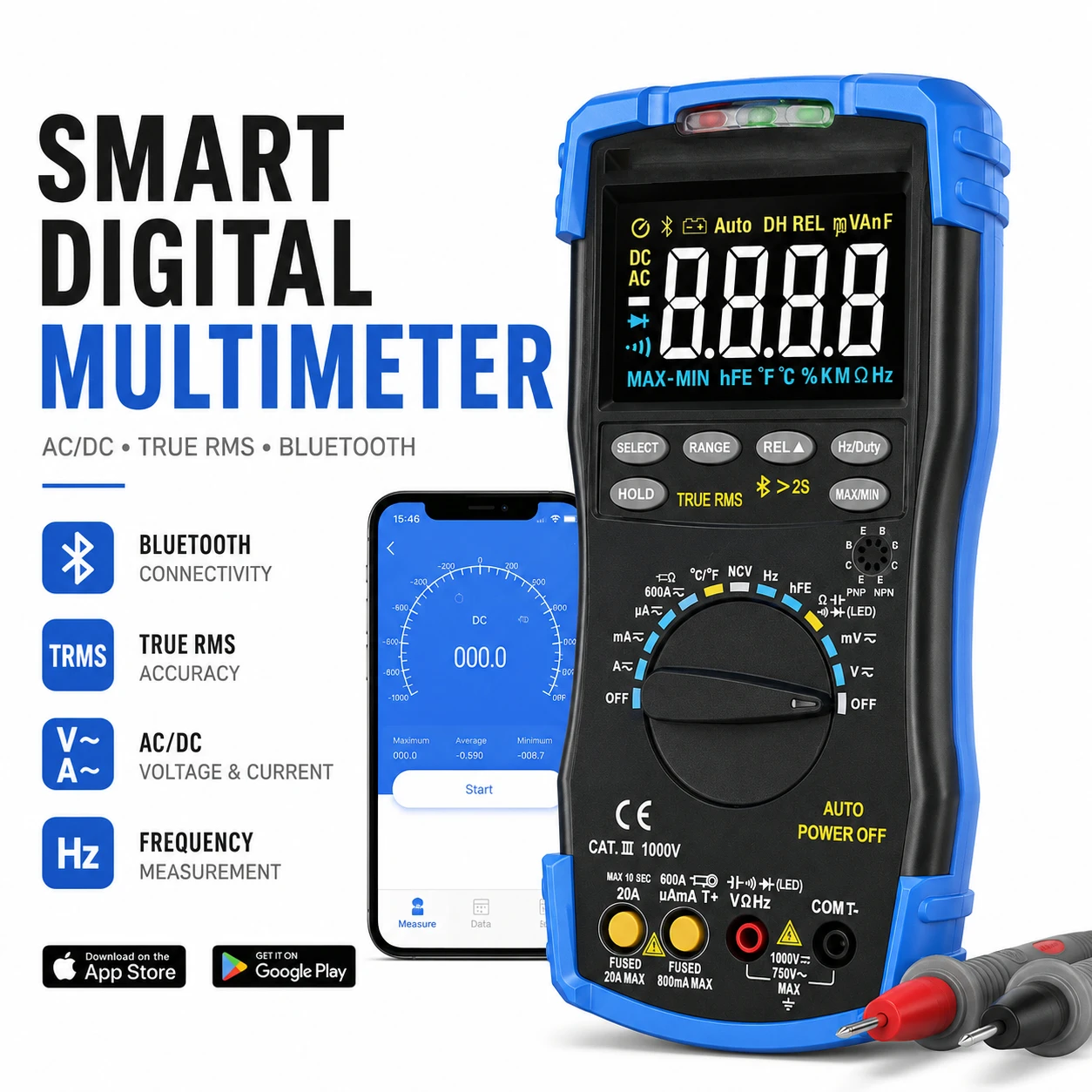 

6000 Counts Pocket Digital Multimeter AC DC Voltage Current Temperature Continuity Tester for Car Power Supply