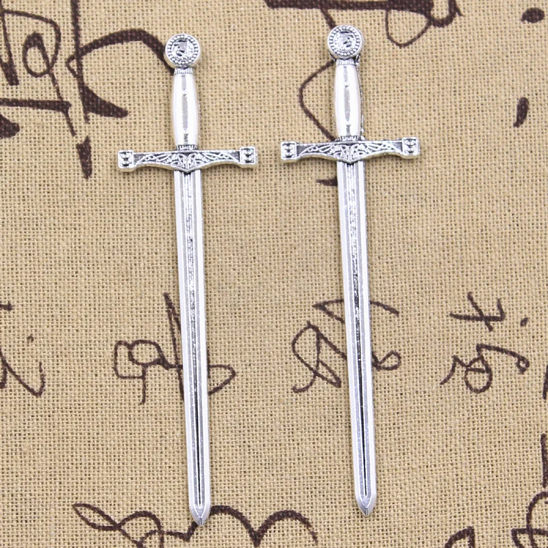 6pcs Charms Knight Sword Fencing Sword Antique Silver Color Pendants DIY Crafts Making Findings Handmade Tibetan Jewelry