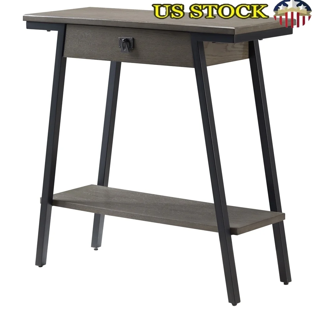 

Compact Wood and Metal Console Table with Storage Drawer Multi-Functional Accent Table Small Spaces Entryway Living Room