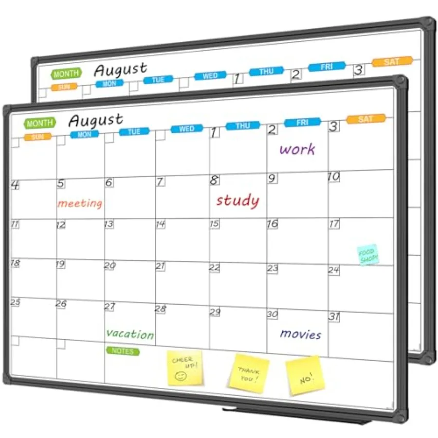 

Dry Erase Calendar Whiteboard - Magnetic White Board Calendar Monthly 36 X 24 Inch, 2 Pack, Black Aluminium Frame Wall Mounted