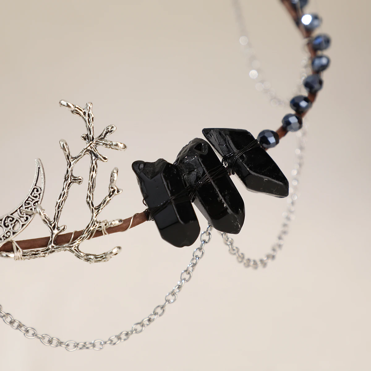 Baroque Vintage Black Natural Stone Tiaras Headbands For Women Moon Crystal Rhinestone Hairbands Wedding Hair Accessories image 3