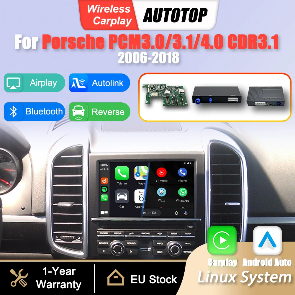 Boîtier adaptateur d'interface sans fil CarPlay Android Auto pour Porsche Cayenne Macan Boxster 911 PCM 3.0 3.1 4.0 CDR 3.1 2006-2018, module de navigation GPS avec Mirror Link, Airplay et Bluetooth