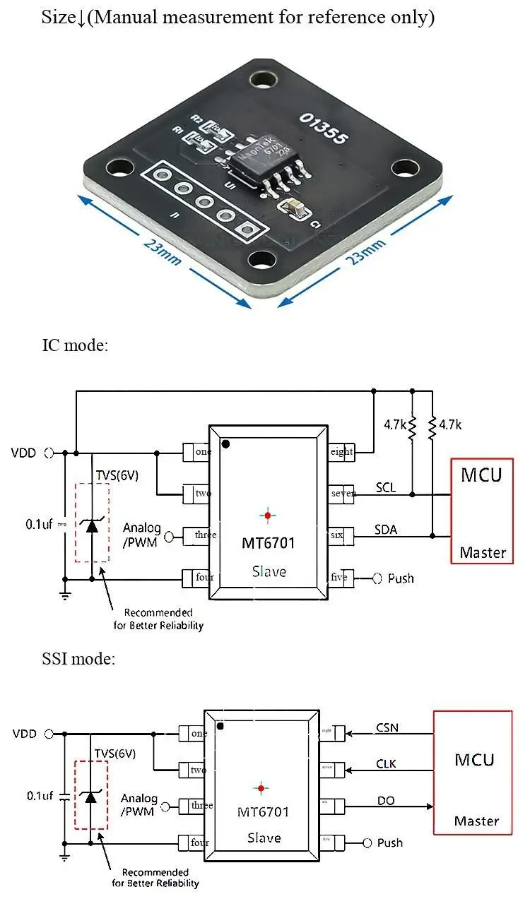 MT6701 Magnetischer Encoder, Magnetisches Induktions-Winkelmess-Sensormodul, 14-Bit hohe Präzision, ersetzt AS5600 – Detail 3