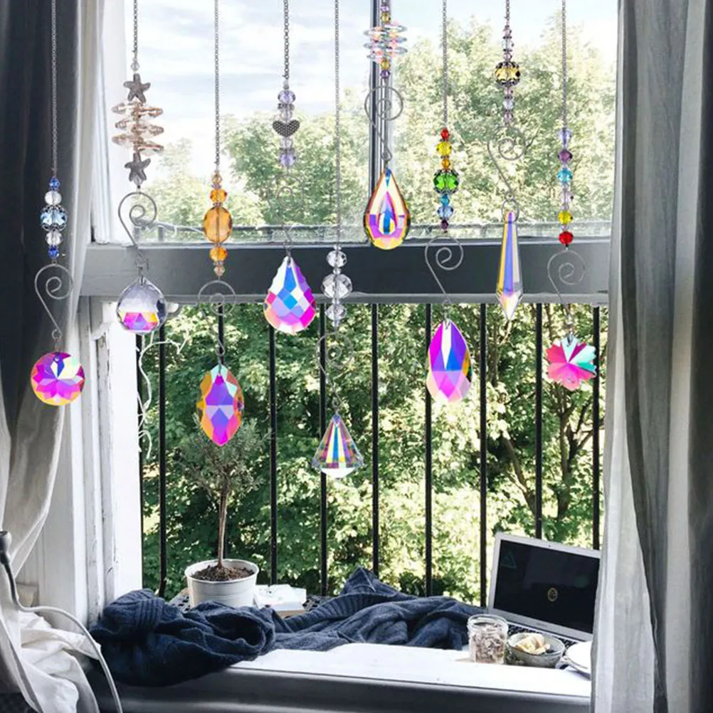 9Pcs Crystal Sun Catchers Hanging Prisms Rainbow Refracting Decorative Pendants for Windows Walls Ceilings Gardens Home Office