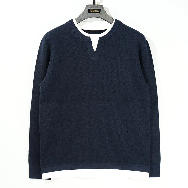 سترة محبوكة مكونة من قطعتين للرجال، ملابس تريكو فضفاضة جديدة بأكمام طويلة للخريف والشتاء، بلوزة عصرية للرجال