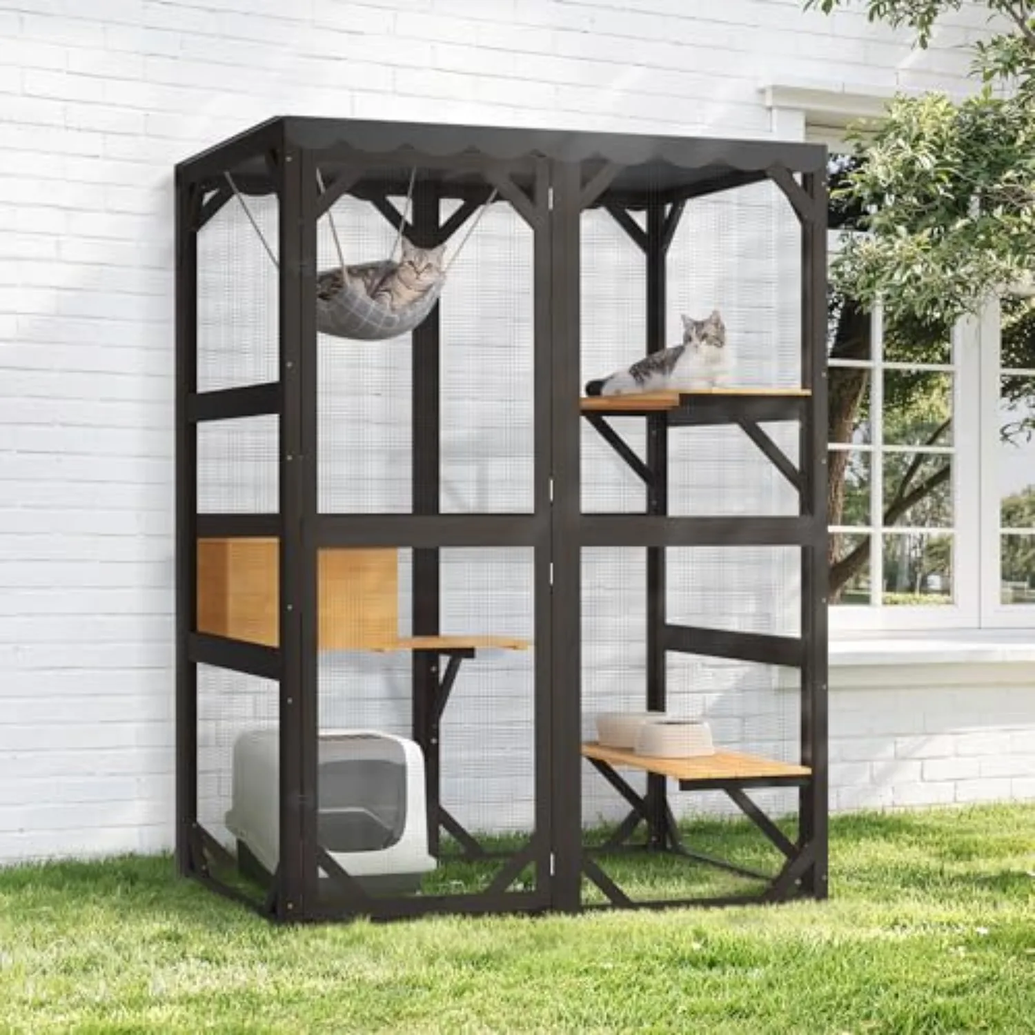 Large Catio Outdoor Cat Enclosure with Weatherproof Roof, 69.3